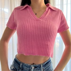 Vintage Pink Knit Collared Top